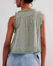 Load image into Gallery viewer, Green and Pink Floral Lace Patchwork Sheer Camisole Crop Top