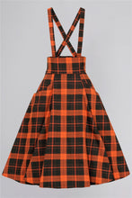 Load image into Gallery viewer, Alexa Black and Orange Pumpkin Check Suspender Skirt