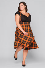 Load image into Gallery viewer, Alexa Black and Orange Pumpkin Check Suspender Skirt