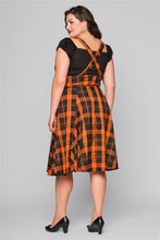 Load image into Gallery viewer, Alexa Black and Orange Pumpkin Check Suspender Skirt
