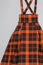 Load image into Gallery viewer, Alexa Black and Orange Pumpkin Check Suspender Skirt