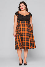 Load image into Gallery viewer, Alexa Black and Orange Pumpkin Check Suspender Skirt