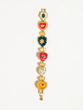 Load image into Gallery viewer, Baroque Enamel Hearts Dangly Bracelet