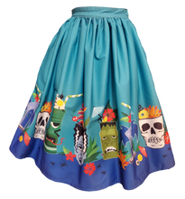 Load image into Gallery viewer, Teal Tiki Monsters Gellar Swing Skirt