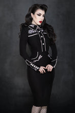 Load image into Gallery viewer, June Black and White Rose Embroidery Wiggle Dress-