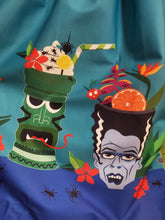 Load image into Gallery viewer, Teal Tiki Monsters Gellar Swing Skirt