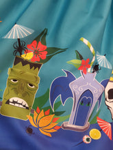 Load image into Gallery viewer, Teal Tiki Monsters Gellar Swing Skirt