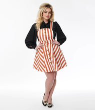 Load image into Gallery viewer, Burnt Orange & White Stripe Snap Front Pinafore