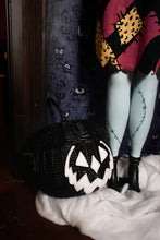 Load image into Gallery viewer, Haunted Hallows Black Pumpkin Jack O Lantern Wicker Picnic Basket Bag- BACK IN STOCK!