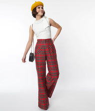 Load image into Gallery viewer, Red Plaid Wide Leg Trousers