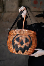 Load image into Gallery viewer, Haunted Hallows Orange Pumpkin Jack O Lantern Wicker Picnic Basket Bag
