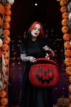 Load image into Gallery viewer, Haunted Hallows Red Pumpkin Jack O Lantern Wicker Picnic Basket Bag- NEW COLOR!