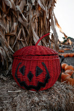 Load image into Gallery viewer, Haunted Hallows Red Pumpkin Jack O Lantern Wicker Picnic Basket Bag- NEW COLOR!