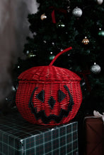 Load image into Gallery viewer, Haunted Hallows Red Pumpkin Jack O Lantern Wicker Picnic Basket Bag- NEW COLOR!