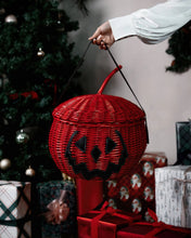 Load image into Gallery viewer, Haunted Hallows Red Pumpkin Jack O Lantern Wicker Picnic Basket Bag- NEW COLOR!