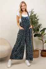 Load image into Gallery viewer, Teal Velvet Floral Overalls