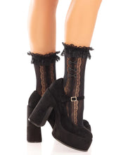 Load image into Gallery viewer, Sweetheart Lace Black Ankle Socks