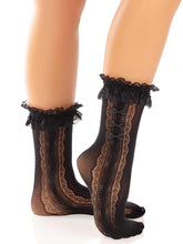 Load image into Gallery viewer, Sweetheart Lace Black Ankle Socks