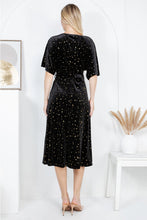Load image into Gallery viewer, Golden Moon and Star Velvet Wrap Midi Dress