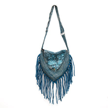 Load image into Gallery viewer, Teal Stonewashed Crossbody Fringe Purse