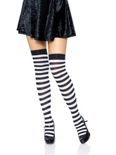 Load image into Gallery viewer, Black and White Thigh High Stocking Socks