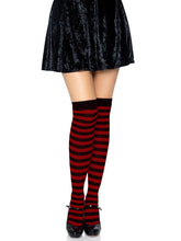 Load image into Gallery viewer, Black and Red Thigh High Stocking Socks