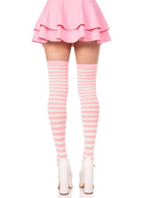 Load image into Gallery viewer, Pink and White Thigh High Stocking Socks