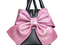 Load image into Gallery viewer, Bashful Blush & Black Matte Double Bow Tote
