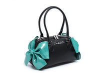 Load image into Gallery viewer, Mermaid Blue Sparkle &amp; Black Double Bow Tote
