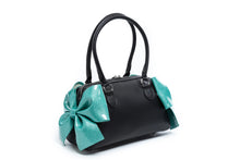 Load image into Gallery viewer, Mermaid Blue Sparkle & Black Double Bow Tote