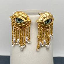 Load image into Gallery viewer, Evil Eye Pearl and Tassel Statement Earrings
