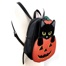 Load image into Gallery viewer, Furry Black Cat In Jack O Lantern Mini Backpack
