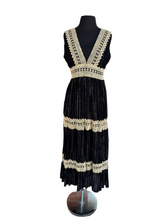 Load image into Gallery viewer, Crochet Trim Black Sparkle Stripe Island Nights Dress- Mini and Maxi Styles Available!
