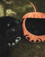 Load image into Gallery viewer, Haunted Hallows Black Pumpkin Jack O Lantern Wicker Picnic Basket Bag- BACK IN STOCK!