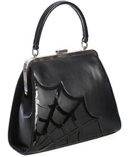 Load image into Gallery viewer, Simple Black Spiderweb Detail Kisslock Handbag
