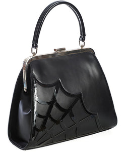 Simple Black Spiderweb Detail Kisslock Handbag