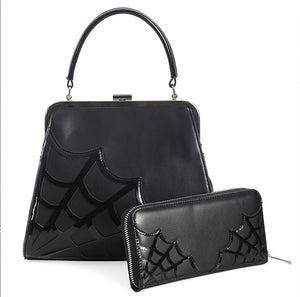 Simple Black Spiderweb Detail Kisslock Handbag