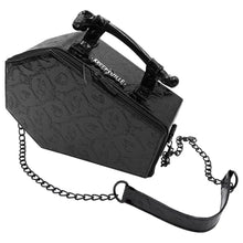 Load image into Gallery viewer, Skull and Crossbones Embossed Coffin Purse with Bone Handle