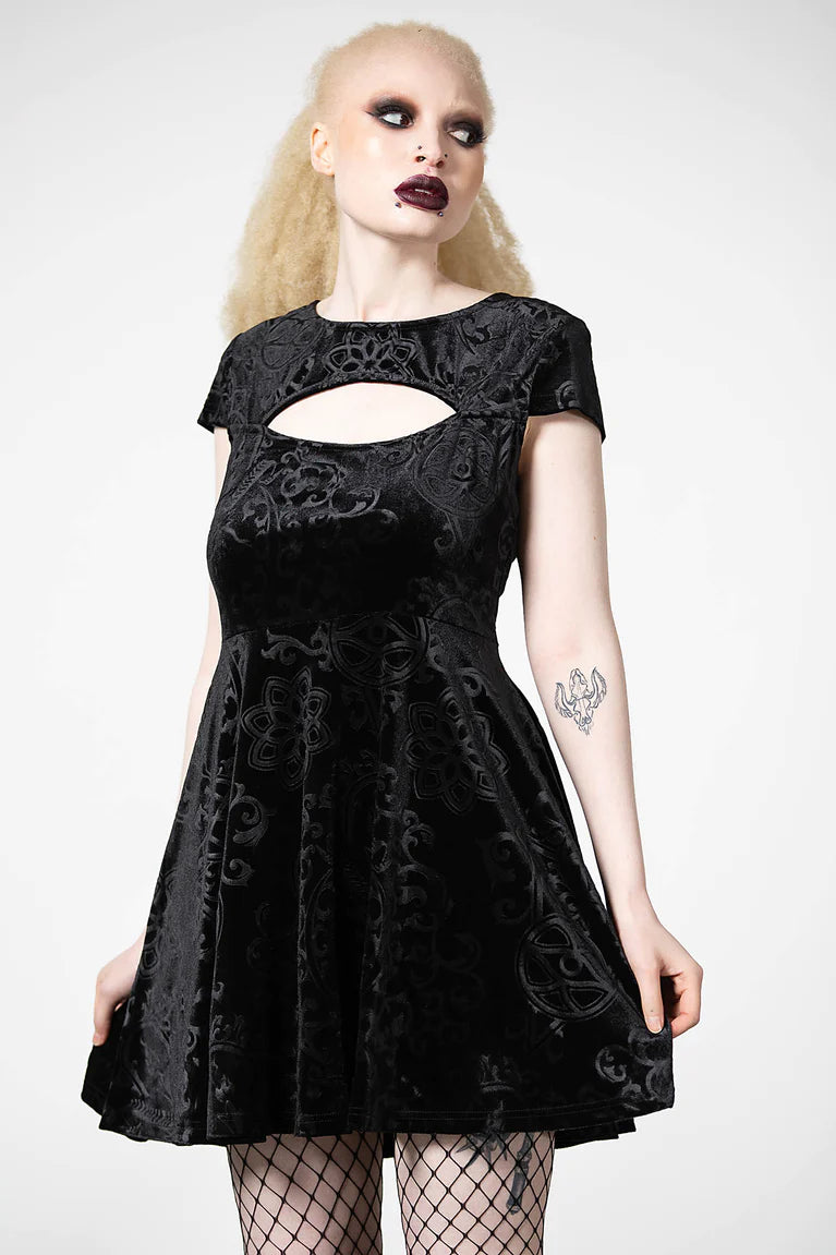 magica skater dress killstar Killstar Magica Velvet Pentagram Skater Dress Black