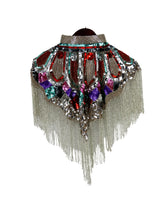 Load image into Gallery viewer, Silver and Red Beaded Collared Capelet