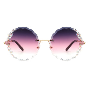 Round Rimless Circle Rhinestone Design Sunglasses
