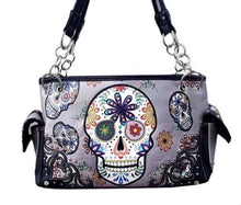 Load image into Gallery viewer, Gray Sugar Skull All Over Print Shoulder Purse