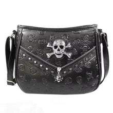Load image into Gallery viewer, Black Glam Skull Embossed Crossbody Purse