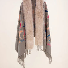 Load image into Gallery viewer, Embroidered Baroque Paisley Faux Fur Oversized Scarf