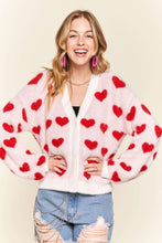 Load image into Gallery viewer, Ivory with Red Hearts Fuzzy Sweater Cardigan