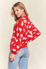 Load image into Gallery viewer, Red with Ivory Hearts Fuzzy Sweater Cardigan