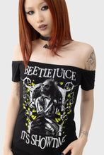 Load image into Gallery viewer, Ghost with the Most "It's Showtime" Beetlejuice Bardot Top