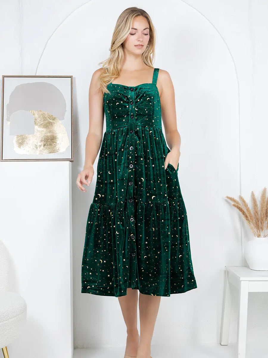 Emerald Velvet Celestial Cami Maxi Dress Pink House Boutique Emerald Velvet Celestial Cami Maxi Dress Pink House Boutique