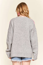 Load image into Gallery viewer, Grey with Pink Hearts Button Down Cardigan