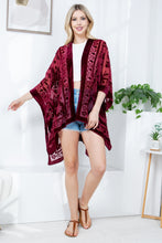 Load image into Gallery viewer, Burgundy Floral Velvet Burnout Kimono